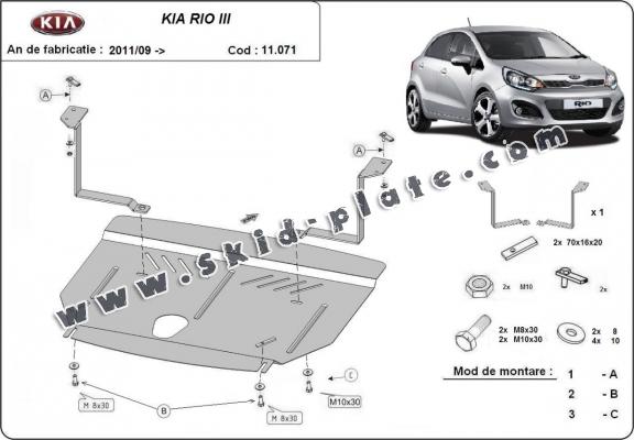 Steel skid plate for Kia Rio 3