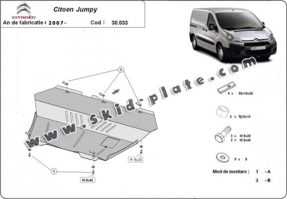 Steel skid plate for the protection of the engine and the gearbox for Citroen Jumpy