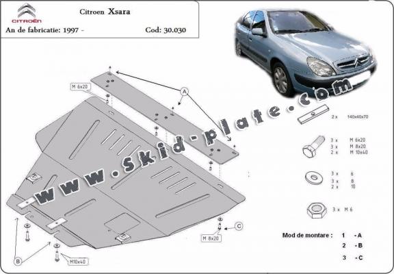 Steel skid plate for the protection of the engine and the gearbox for  Citroen Xsara