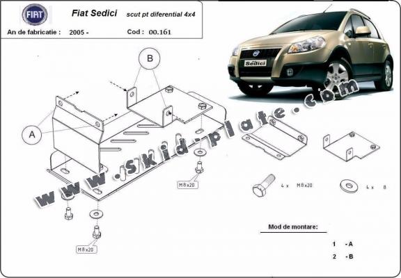 Steel differential skid plate for Fiat Sedici