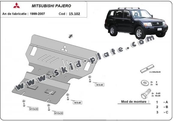 Steel skid plate for the protection of the engine and the radiator for Mitsubishi Pajero 3 (V60, V70)