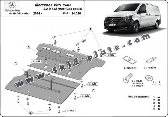 Steel skid plate for the protection of the engine and the gearbox for Mercedes Vito W447 - 4X2 