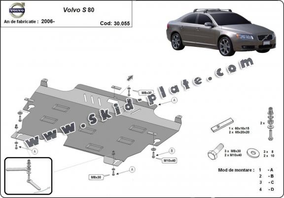 Steel skid plate for the protection of the engine and the gearbox for Volvo S80