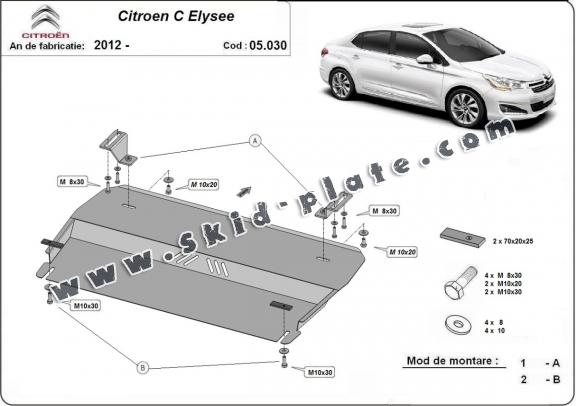 Steel skid plate for the protection of the engine and the gearbox for Citroen C-Elysee