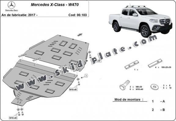 Steel gearbox skid plate and transfer case guard Mercedes X-Class