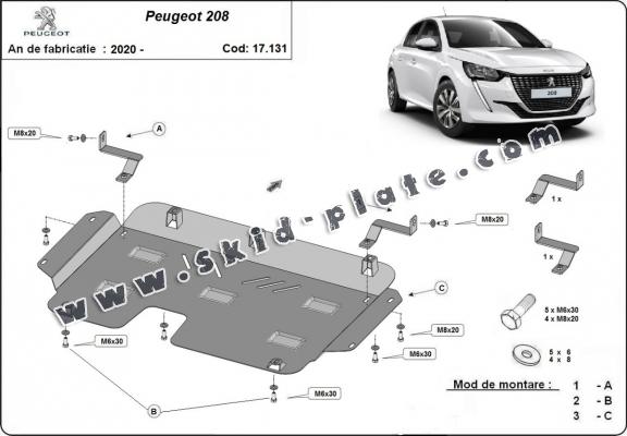 Steel skid plate for Peugeot 208