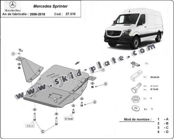 Steel skid plate for the protection of the engine and the gearbox for Mercedes Sprinter