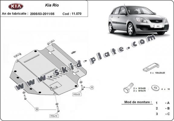 Steel skid plate for Kia Rio 2