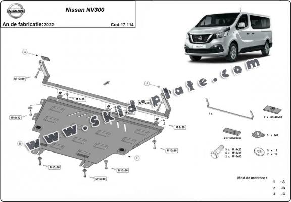 Steel skid plate for Nissan NV300